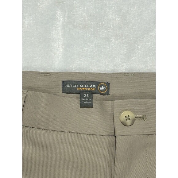 Peter Millar Crown Sport Golf Shorts Mens Size 36x8 Khaki Beige Indian Head Logo - Picture 2 of 8